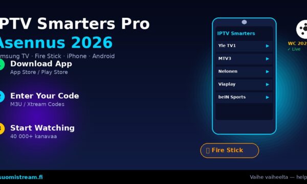 IPTV Smarters Pro asennus Samsung TV Fire Stick iPhone Android 2026