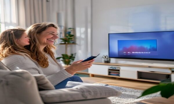 IPTV Chromecast Suomi — nainen yhdistää Chromecasting televisioon