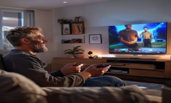 IPTV Fire Stick Suomi — mies asentaa Amazon Fire TV Stickin televisiolle