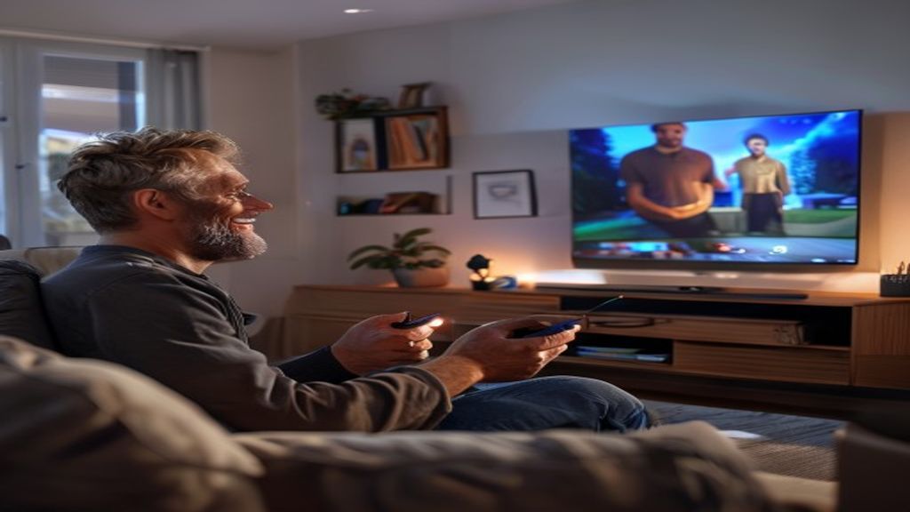IPTV Fire Stick Suomi — mies asentaa Amazon Fire TV Stickin televisiolle